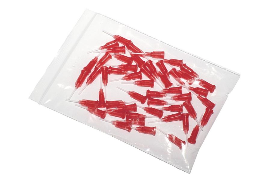 Aiguilles de distribution avec canule flexible en polypropylène rouge 25G 50pcs