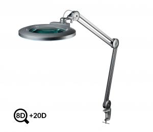 Lampe de table LED grise avec loupe IB-178, diamètre 178mm, 8D+20D