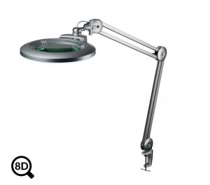Lampe de table grise avec loupe et réglage de la luminosité IB-150, diamètre 150mm, 8D