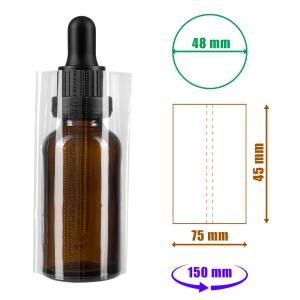 Film rétractable transparent 45x70mm avec perforations pour bouteilles et emballages, diamètre jusqu'à 48mm