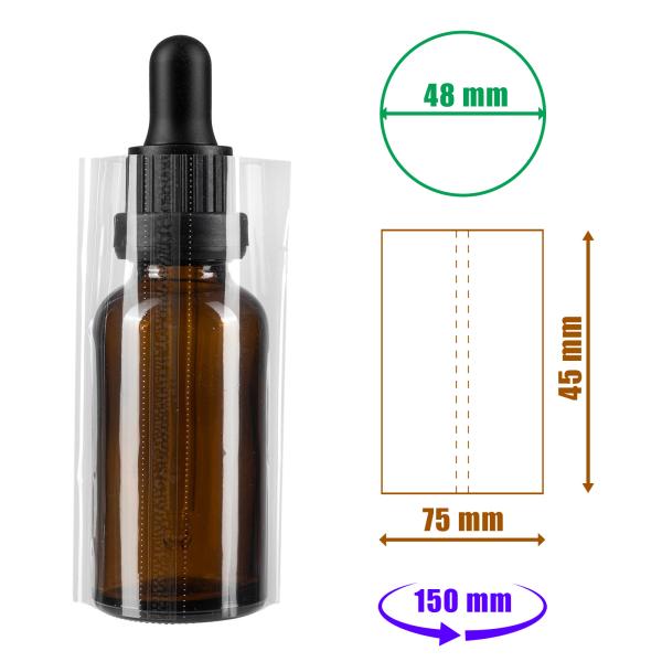 Film rétractable transparent 45x70mm avec perforations pour bouteilles et emballages, diamètre jusqu'à 48mm
