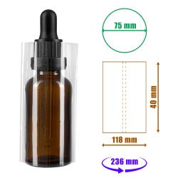 Film rétractable transparent 40x118mm avec perforations pour bouteilles et emballages, diamètre jusqu'à 75mm