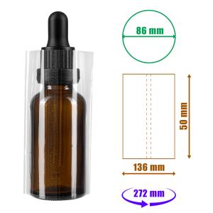 Film rétractable transparent 50x136mm avec perforations pour bouteilles et emballages, diamètre jusqu'à 86mm