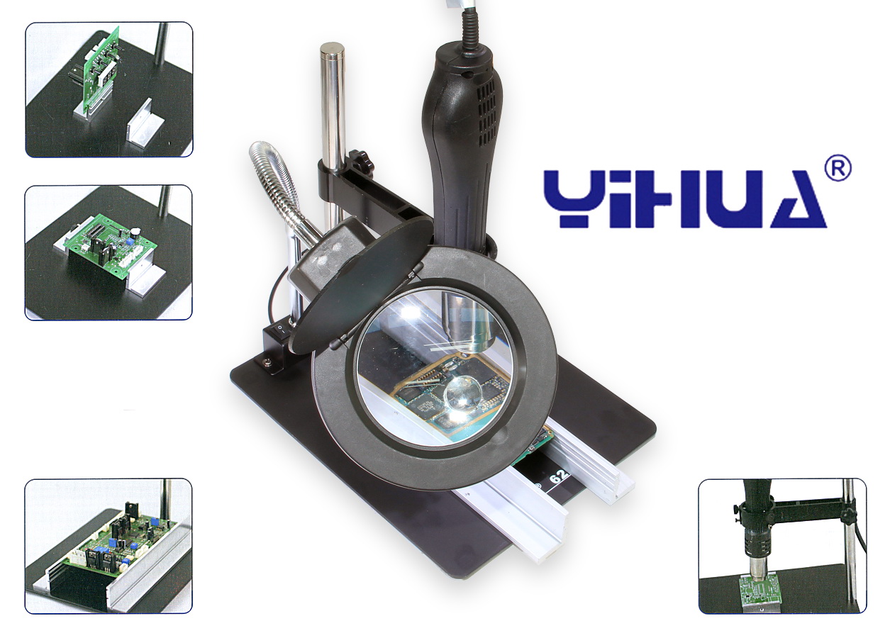 Support pour circuits imprimés avec lampe LED, loupe et support YIHUA 628TD