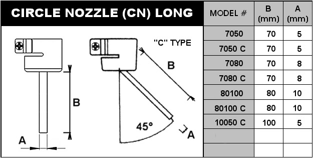 Buse à air chaud longuement courbée diamètre 5 mm, longueur 70 mm CN7050C