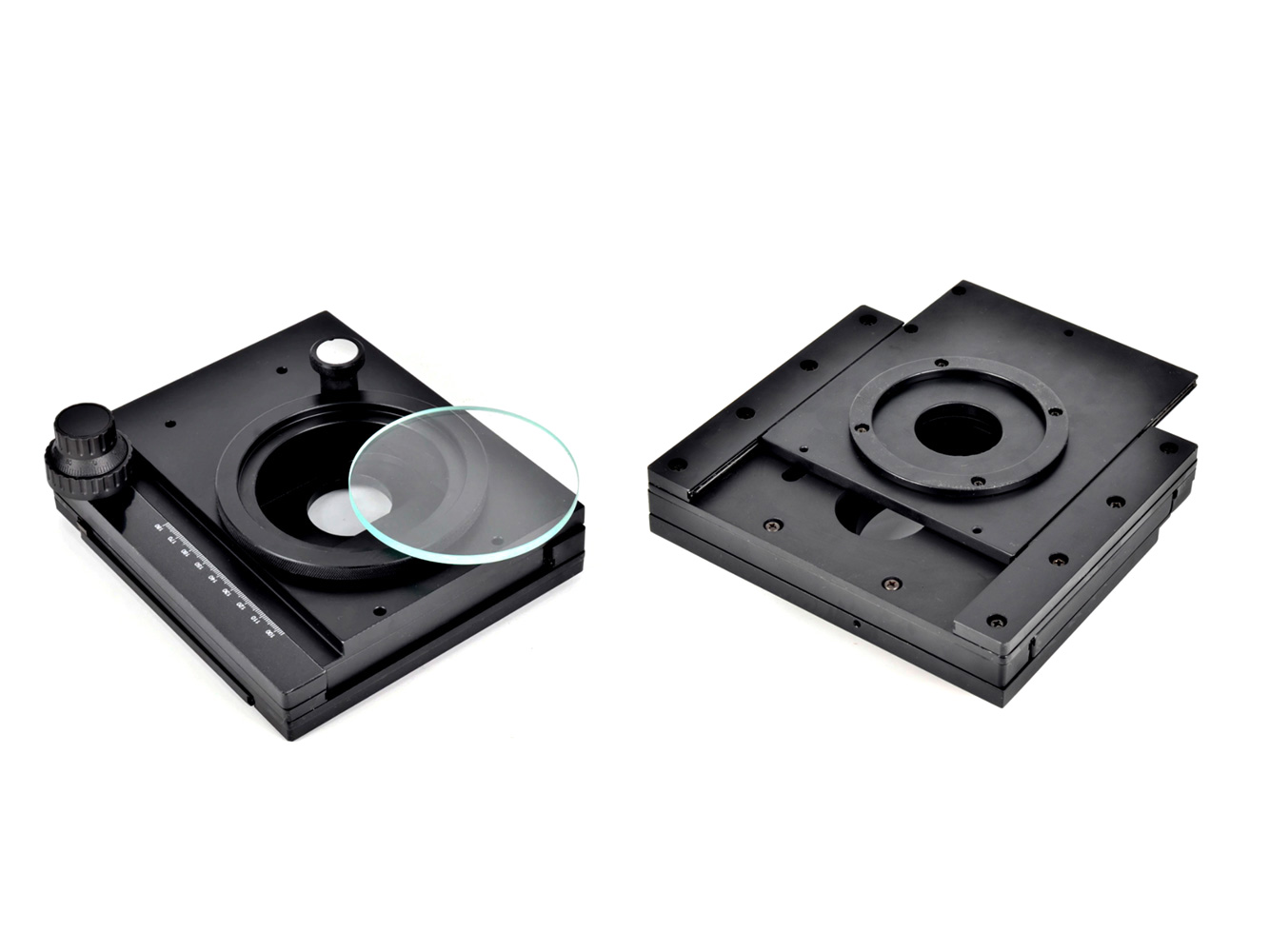 Berceau pivotant / platine avec glissière pour microscopes