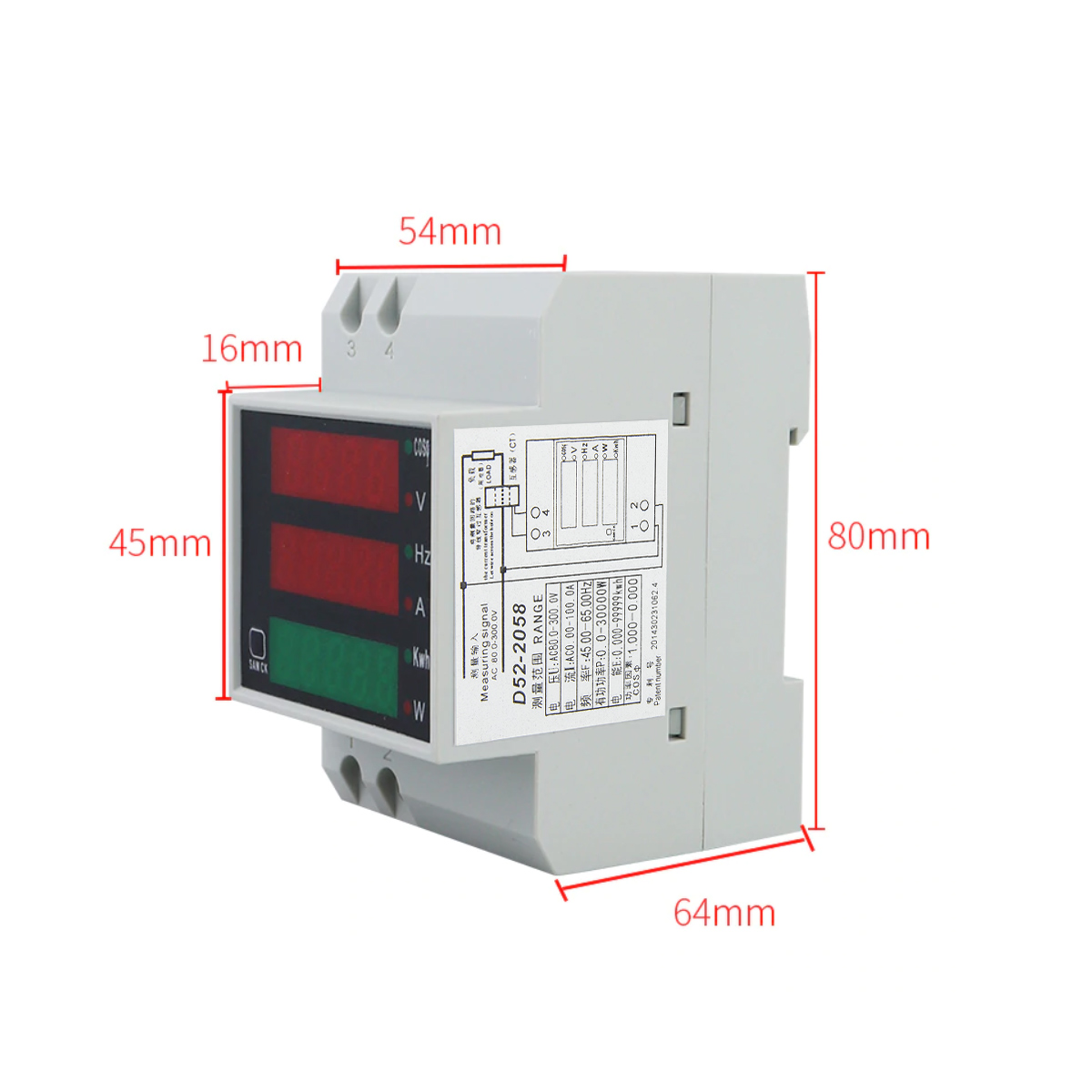 Mesureur de tension, de courant et de puissance multifonctionnel pour rail DIN AC 80~260V/100A - transformateur de courant toroïdal