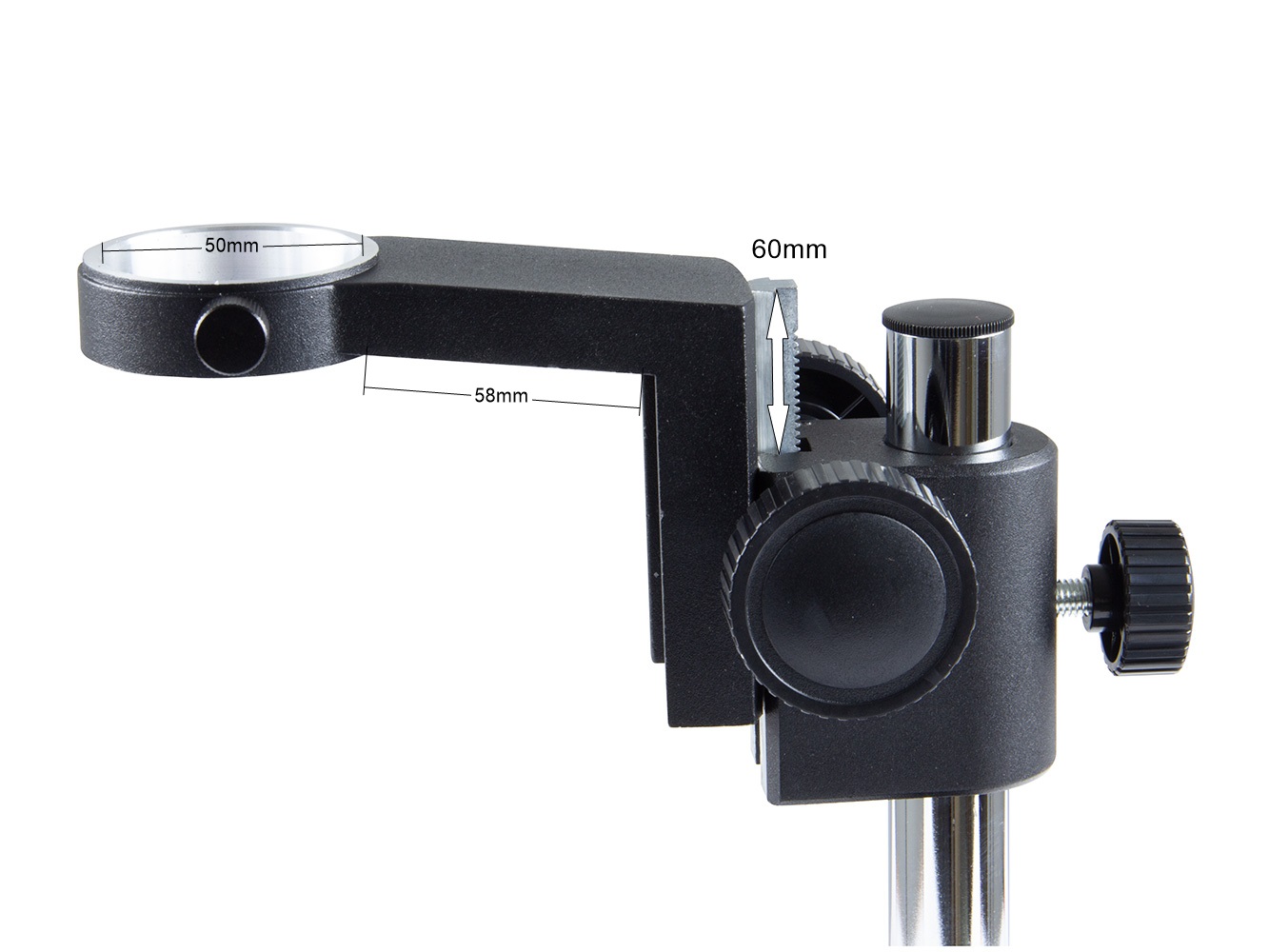 Support métallique avec pince pour le montage de systèmes optiques de microscopes et de caméras